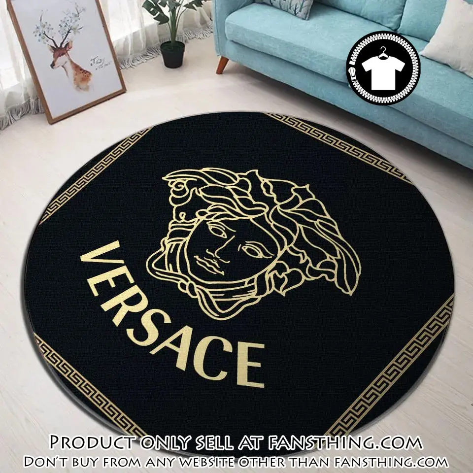 Versace yellow medusa black luxury brand fashion round rug carpet home decor fst5557443